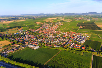 Vue aérienne de Vue de la ville depuis le nord-est au-delà de l'A65 à Insheim dans le département Rhénanie-Palatinat, Allemagne