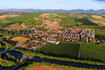 Vue aérienne de Vue de la ville depuis le nord-est au-delà de l'A65 à Insheim dans le département Rhénanie-Palatinat, Allemagne