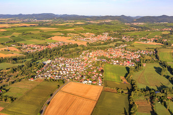 Vue aérienne de Du nord-est à le quartier Billigheim in Billigheim-Ingenheim dans le département Rhénanie-Palatinat, Allemagne