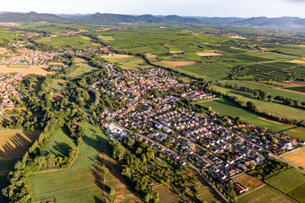 Vue aérienne de Du sud-est à le quartier Billigheim in Billigheim-Ingenheim dans le département Rhénanie-Palatinat, Allemagne