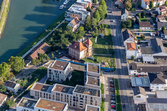 Vue aérienne de RheinVilla | GoodSpaces sur les rives du Rhin à Spire : Ancienne briqueterie / Franz-Kirmeier-Straße à Speyer dans le département Rhénanie-Palatinat, Allemagne