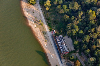Vue aérienne de Zones riveraines du Rhin du Strandbad-Mannheim-Neckarau avec le restaurant Purino à le quartier Niederfeld in Mannheim dans le département Bade-Wurtemberg, Allemagne