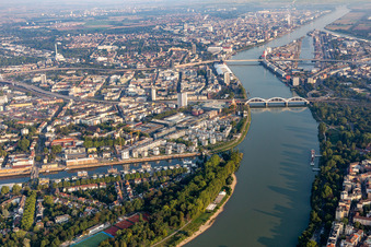 Vue aérienne de Zone de développement résidentiel Vivre au bord du Rhin sur la Rheinschanzenpromenade à le quartier Süd in Ludwigshafen am Rhein dans le département Rhénanie-Palatinat, Allemagne