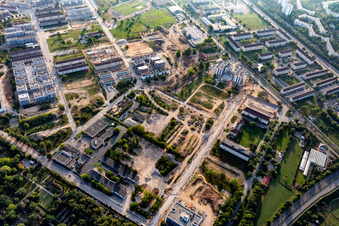 Vue aérienne de Benjamin Franklin Village, rue Jefferson à le quartier Käfertal in Mannheim dans le département Bade-Wurtemberg, Allemagne