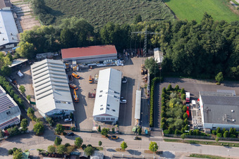 Vue aérienne de Toiture, échafaudage et plomberie de construction Mindum, dans la zone industrielle de Horst à Kandel dans le département Rhénanie-Palatinat, Allemagne