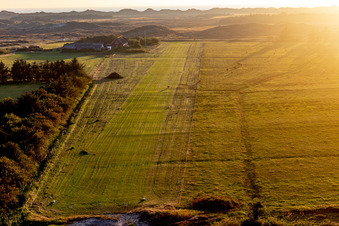 Vue aérienne de Aéroport international avec bétail des Highlands à Fanø dans le département Syddanmark, Danemark