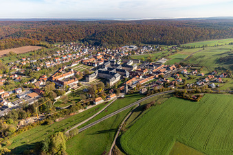 Photographie aérienne de Église du monastère Ebrach, abbaye cistercienne à Ebrach dans le département Bavière, Allemagne