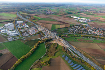 Vue aérienne de Chantier de construction du pont A7 à Kürnach dans le département Bavière, Allemagne