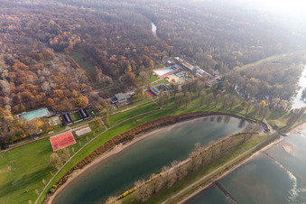 Vue aérienne de Station balnéaire du Rhin Rappenwört à le quartier Daxlanden in Karlsruhe dans le département Bade-Wurtemberg, Allemagne