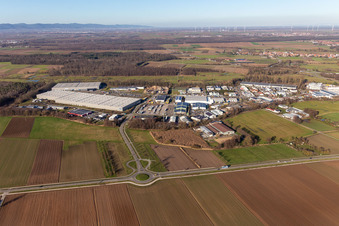 Vue aérienne de Zone industrielle de Horst à le quartier Minderslachen in Kandel dans le département Rhénanie-Palatinat, Allemagne