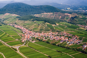 Vue aérienne de Ville viticole en bordure du Haardt à l'est à Ranschbach dans le département Rhénanie-Palatinat, Allemagne
