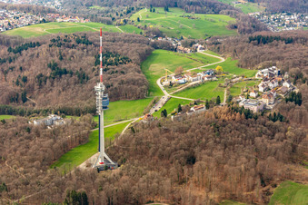Vue aérienne de Tour de télévision de St. Chrischona dans le canton de Bâle à Bettingen dans le département Bâle ville, Suisse
