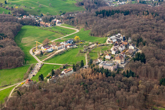 Vue aérienne de Campus Chrischona et Maison mère des diaconesses dans le canton de Bâle à Bettingen dans le département Bâle ville, Suisse