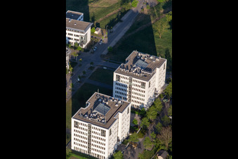 Vue aérienne de Systec & Services, Cognex Allemagne dans le parc technologique à le quartier Rintheim in Karlsruhe dans le département Bade-Wurtemberg, Allemagne
