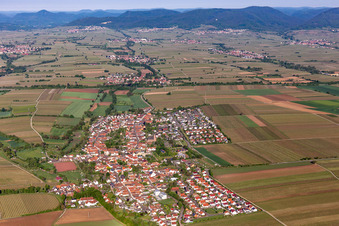 Vue aérienne de Champs agricoles et terres agricoles à Essingen dans le département Rhénanie-Palatinat, Allemagne