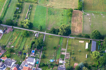 Vue aérienne de Jardins au bord du ruisseau du village de Gänsried à Freckenfeld dans le département Rhénanie-Palatinat, Allemagne