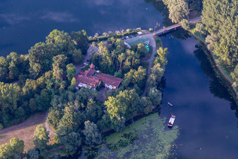 Vue aérienne de Restaurant "Île Rott am Rhein" à Linkenheim-Hochstetten dans le département Bade-Wurtemberg, Allemagne