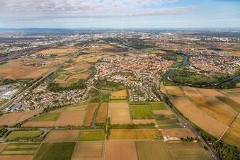 Photographie aérienne de Centre-ville Seckenheim sur les rives du Neckar à le quartier Seckenheim in Mannheim dans le département Bade-Wurtemberg, Allemagne