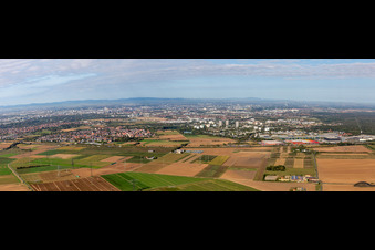 Vue aérienne de Et Feudenheim de l'Est à le quartier Wallstadt in Mannheim dans le département Bade-Wurtemberg, Allemagne