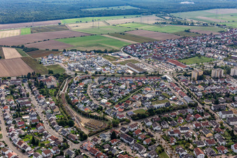 Zone de développement Quartier 2020 Biegen-Durlacher Weg à le quartier Hochstetten in Linkenheim-Hochstetten dans le département Bade-Wurtemberg, Allemagne hors des airs