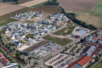 Zone de développement Quartier 2020 Biegen-Durlacher Weg à le quartier Hochstetten in Linkenheim-Hochstetten dans le département Bade-Wurtemberg, Allemagne depuis l'avion