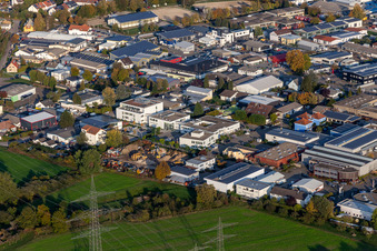 Vue aérienne de Centre informatique de l'Église de la Fondation du sud-ouest de l'Allemagne à le quartier Eggenstein in Eggenstein-Leopoldshafen dans le département Bade-Wurtemberg, Allemagne
