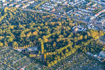Vue aérienne de Cimetière principal à le quartier Oststadt in Karlsruhe dans le département Bade-Wurtemberg, Allemagne