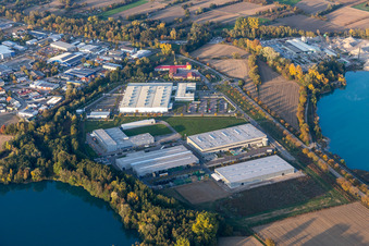 Vue aérienne de Zone industrielle et commerciale avec Faurecia, Groke Doors, Linde+Wiemann et Noblesse à Hagenbach dans le département Rhénanie-Palatinat, Allemagne