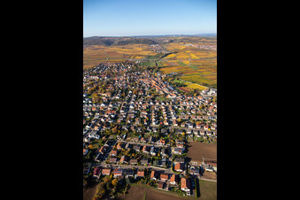 Vue du village aux couleurs automnales à le quartier Jerusalemsberg in Kirchheim an der Weinstraße dans le département Rhénanie-Palatinat, Allemagne d'en haut
