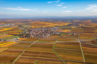 Vue du village aux couleurs automnales à le quartier Jerusalemsberg in Kirchheim an der Weinstraße dans le département Rhénanie-Palatinat, Allemagne vue d'en haut