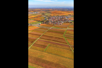 Vue aérienne de Vue du village entouré de vignes depuis le sud à le quartier Jerusalemsberg in Kirchheim an der Weinstraße dans le département Rhénanie-Palatinat, Allemagne