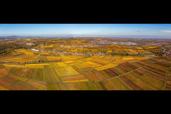 Vue aérienne de Perspective panoramique du village aux couleurs automnales à Kleinkarlbach dans le département Rhénanie-Palatinat, Allemagne