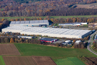 Vue aérienne de Parc industriel de Horst avec Magna Exteriors, Zufall Logistics, STS Group et Thermo Fisher à le quartier Minderslachen in Kandel dans le département Rhénanie-Palatinat, Allemagne