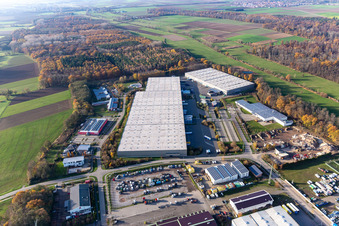 Parc industriel de Horst avec Magna Exteriors, Zufall Logistics, STS Group et Thermo Fisher à le quartier Minderslachen in Kandel dans le département Rhénanie-Palatinat, Allemagne d'en haut