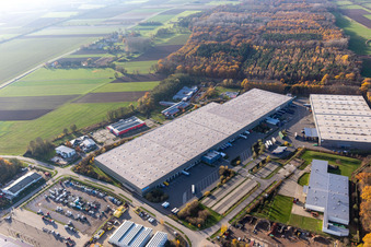 Parc industriel de Horst avec Magna Exteriors, Zufall Logistics, STS Group et Thermo Fisher à le quartier Minderslachen in Kandel dans le département Rhénanie-Palatinat, Allemagne vue d'en haut