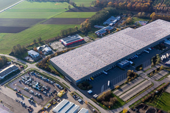 Parc industriel de Horst avec Magna Exteriors, Zufall Logistics, STS Group et Thermo Fisher à le quartier Minderslachen in Kandel dans le département Rhénanie-Palatinat, Allemagne depuis l'avion