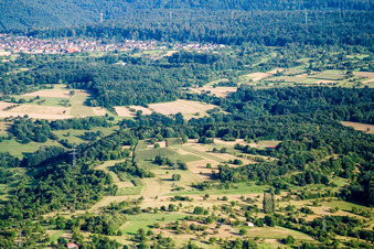 Vue aérienne de Vergers entre champs et forêt à le quartier Weiler in Keltern dans le département Bade-Wurtemberg, Allemagne