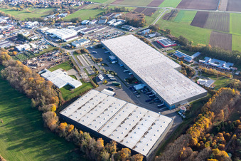 Vue aérienne de Parc industriel de Horst avec Magna Exteriors, Zufall Logistics, STS Group et Thermo Fisher à le quartier Minderslachen in Kandel dans le département Rhénanie-Palatinat, Allemagne
