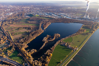 Vue aérienne de Knielinger See et Hofgut Maxau à le quartier Knielingen in Karlsruhe dans le département Bade-Wurtemberg, Allemagne
