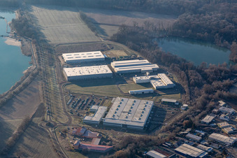 Photographie aérienne de Zone industrielle et commerciale avec Faurecia, Groke Doors, Linde+Wiemann et Noblesse à Hagenbach dans le département Rhénanie-Palatinat, Allemagne