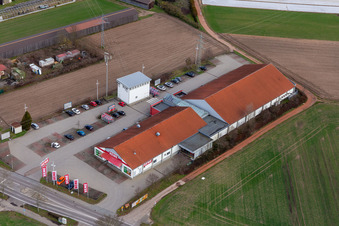 Vue aérienne de REWE à Rheinzabern dans le département Rhénanie-Palatinat, Allemagne