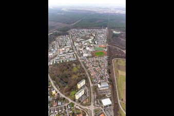 Vue aérienne de Dorschberg avec le Wörther Bürgerpark à Wörth am Rhein dans le département Rhénanie-Palatinat, Allemagne