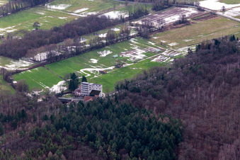 Vue aérienne de Plaine d'Otterbach pendant les inondations près de Hardtmühle à Minfeld dans le département Rhénanie-Palatinat, Allemagne