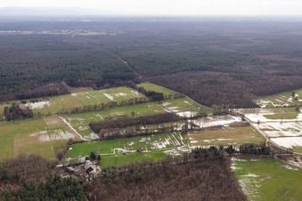 Photographie aérienne de Plaine d'Otterbach pendant les inondations près de Hardtmühle à Minfeld dans le département Rhénanie-Palatinat, Allemagne