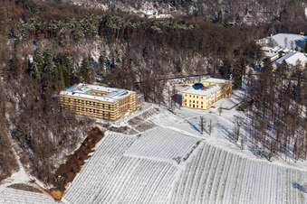 Vue aérienne de Château de la Villa Ludwigshöhe recouvert de neige en hiver à Edenkoben dans le département Rhénanie-Palatinat, Allemagne