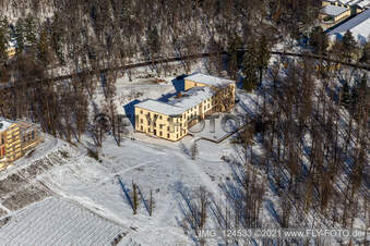 Vue aérienne de Vue aérienne hivernale sous la neige du château de la Villa Ludwigshöhe à Edenkoben dans le département Rhénanie-Palatinat, Allemagne