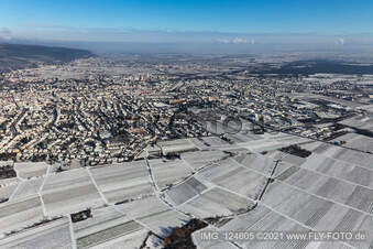 Vue aérienne de Vue aérienne d'hiver sous la neige à Neustadt an der Weinstraße dans le département Rhénanie-Palatinat, Allemagne