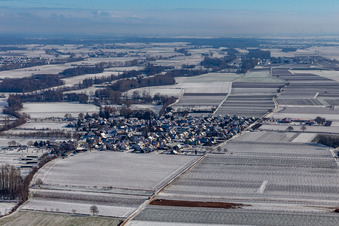 Vue aérienne de Vue aérienne d'hiver sous la neige à Großfischlingen dans le département Rhénanie-Palatinat, Allemagne