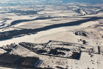 Vue aérienne de Vue aérienne hivernale de l'aérodrome d'Ebenberg sous la neige à Landau in der Pfalz dans le département Rhénanie-Palatinat, Allemagne