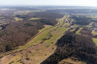 Vue aérienne de Vallée de Würm à le quartier Lehenweiler in Aidlingen dans le département Bade-Wurtemberg, Allemagne